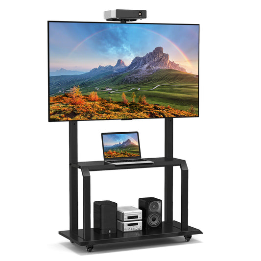 Topbuy Mobile TV Stand Rolling TV Cart with Camera Shelf & AV Shelves Adjustable Media Console Cart for 32inch-80inch