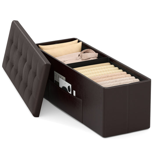 Topbuy Large Folding Storage Faux Leather Stool Brown/Black