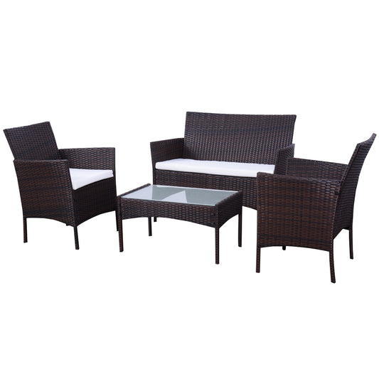 Patiojoy 4 PC Rattan Wicker Patio Furniture Garden Lawn Sofa Outdoor Furniture Set