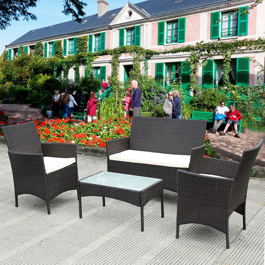 Patiojoy 4 PC Rattan Wicker Patio Furniture Garden Lawn Sofa Outdoor Furniture Set