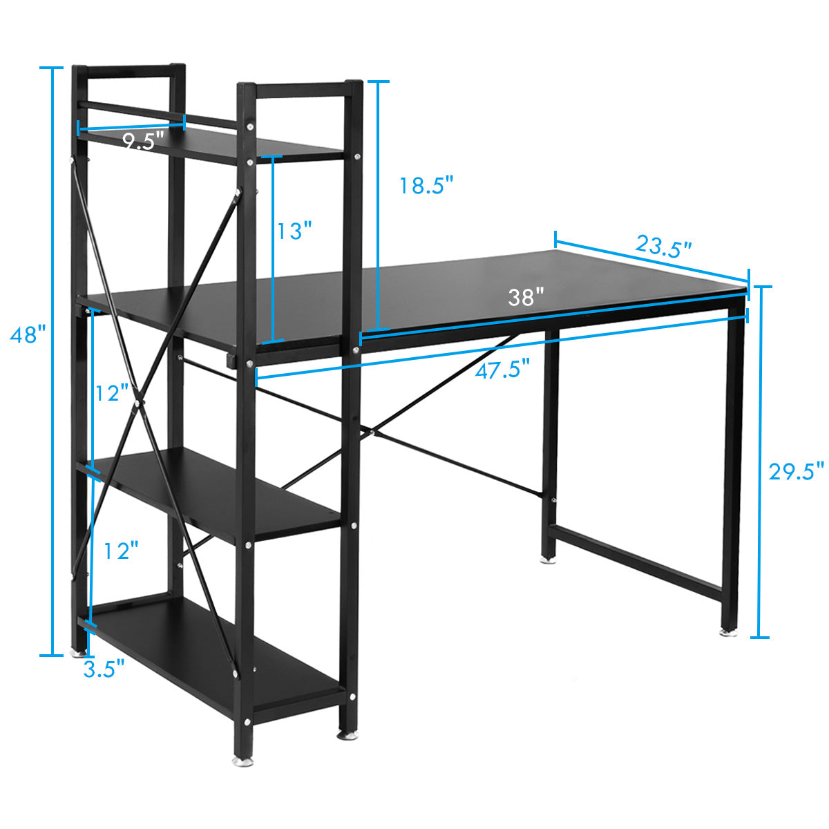 Topbuy Computer Desk Home Office Desk PC Laptop Study Workstation Table With 4 Shelves Black