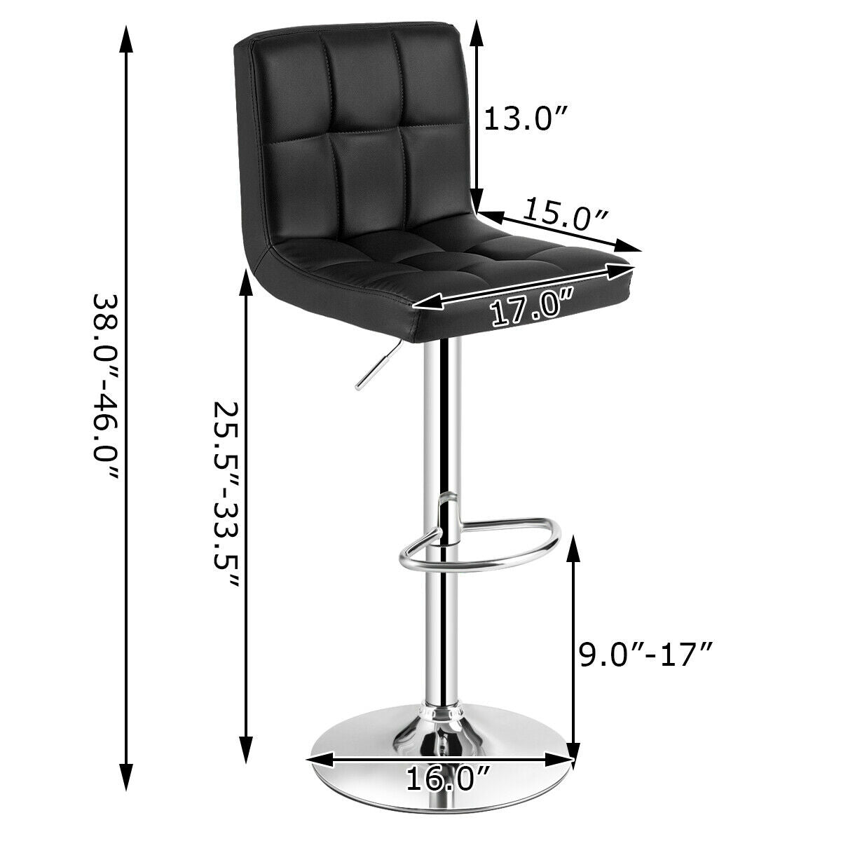 Topbuy Modern Square PU Leather Adjustable Swivel Barstools,Set of 2