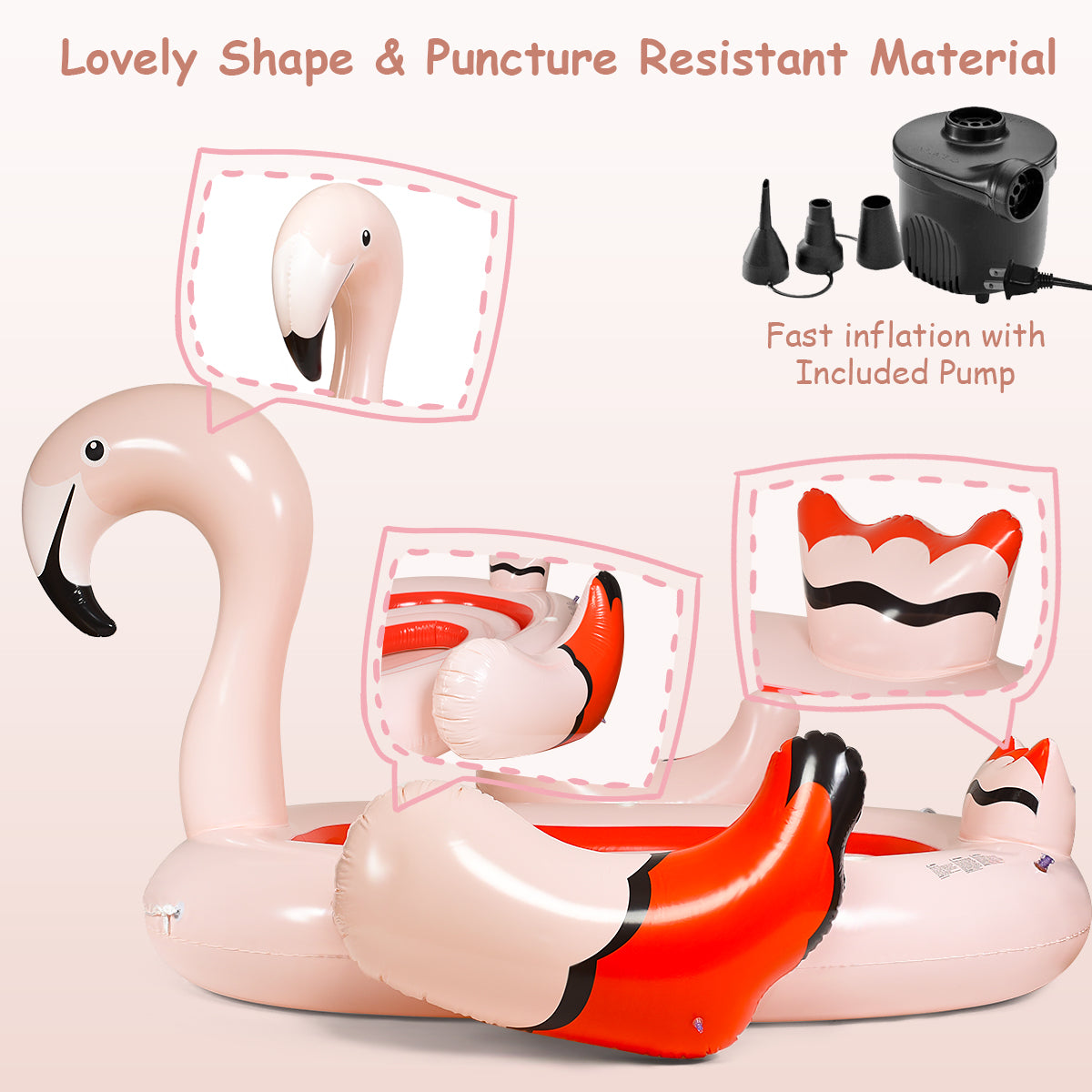 Topbuy 6-Person Inflatable Bird Island Party Flamingo Floating Island With Electric Pump