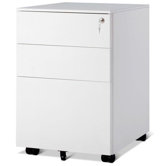 Topbuy 3 Drawer Filing Cabinet Home Office Furniture Storage W/Wheels Black/White