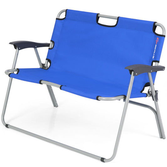 Topbuy 2 Person Camping Folding Chair Loveseat Bench Portable Outdoor Black