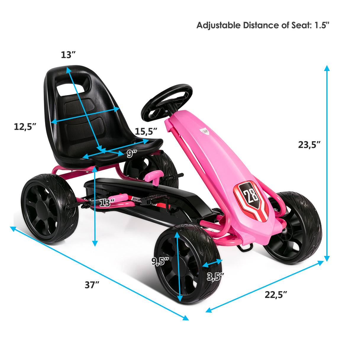 Topbuy Pedal Go Kart Kids Bike Ride on Toys W/ 4 Wheels & Adjustable Seat Pink/Black