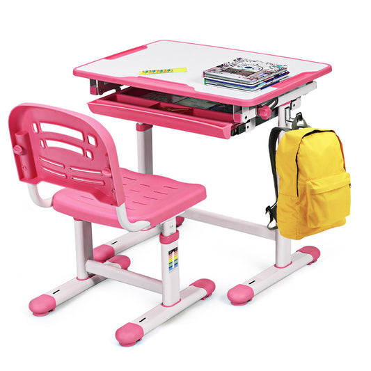 Topbuy Children Study Drawing Height Adjustable Table Desk Chair Set Pink