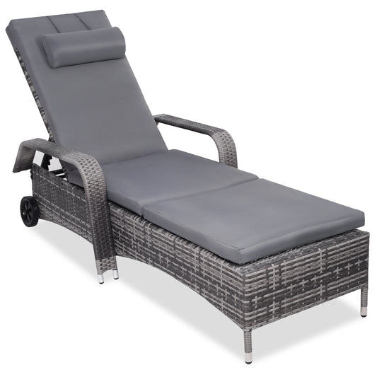 Patiojoy Adjustable Rattan Wicker Reclining Chair Wheeled Patio Chaise Lounge Gray