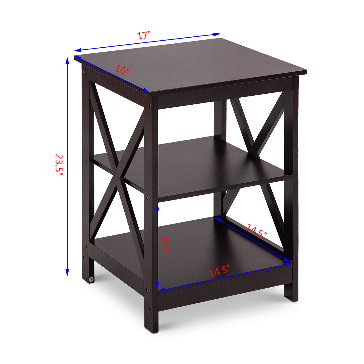 Topbuy 2PC 3-Tier Bedside Cupboard Nightstand End Table Storage Display Shelf for Living Room White
