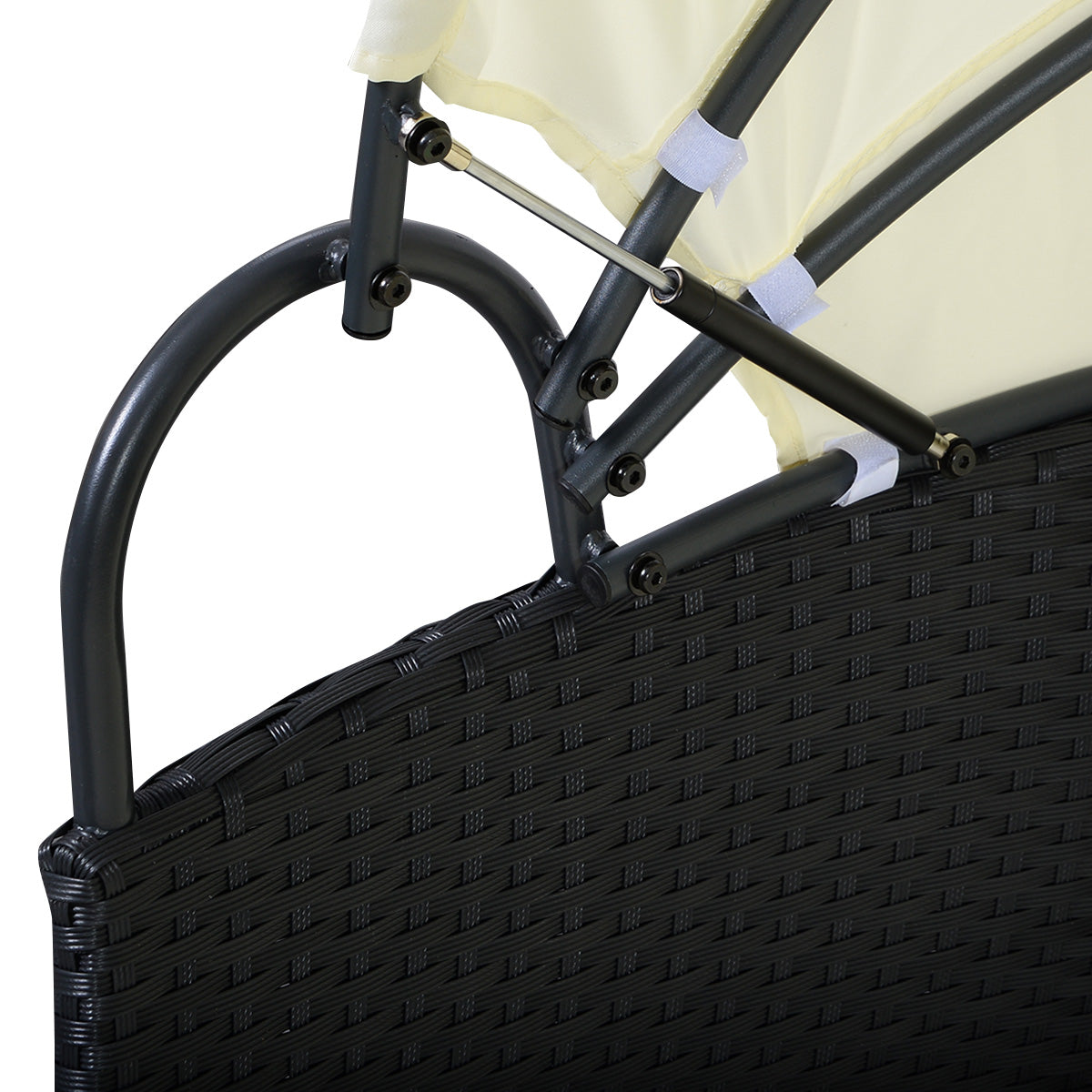 Patiojoy Patio Wicker Rattan Sofa Round Bed Outdoor Furniture w/ Sunshade Canopy