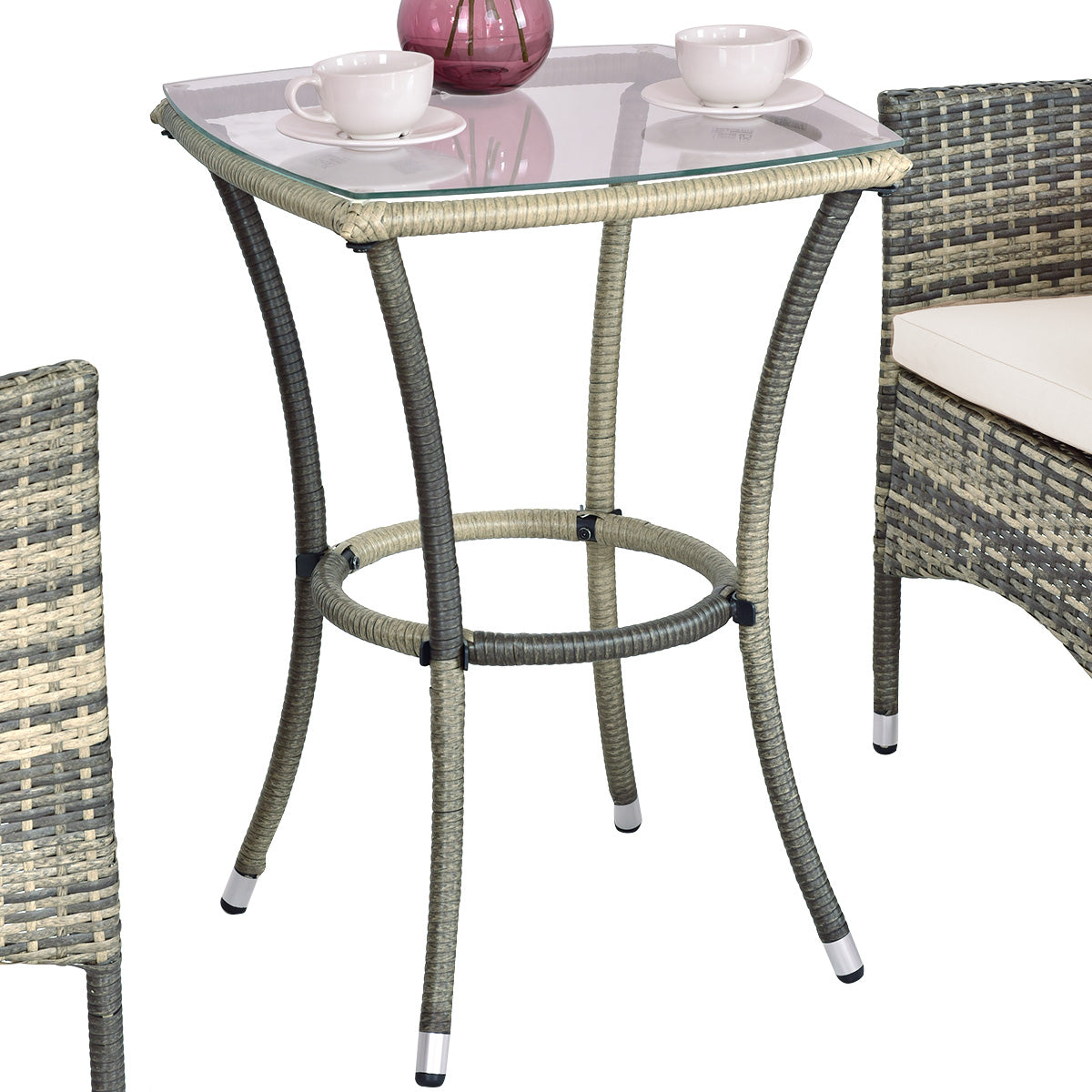 Patiojoy 3PCS Patio Furniture Set Rattan Wicker Coffee Table & Chairs Garden