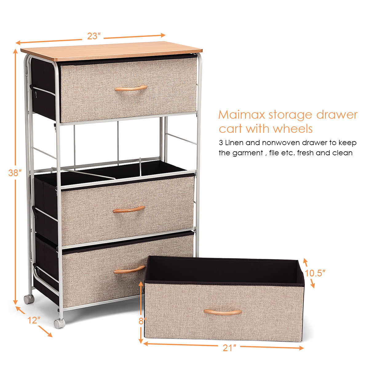 Topbuy 4-drawer Fabric Side Table Bed Sofa Side Storage Drawer Units Wood Organizer W/ 4 Basket