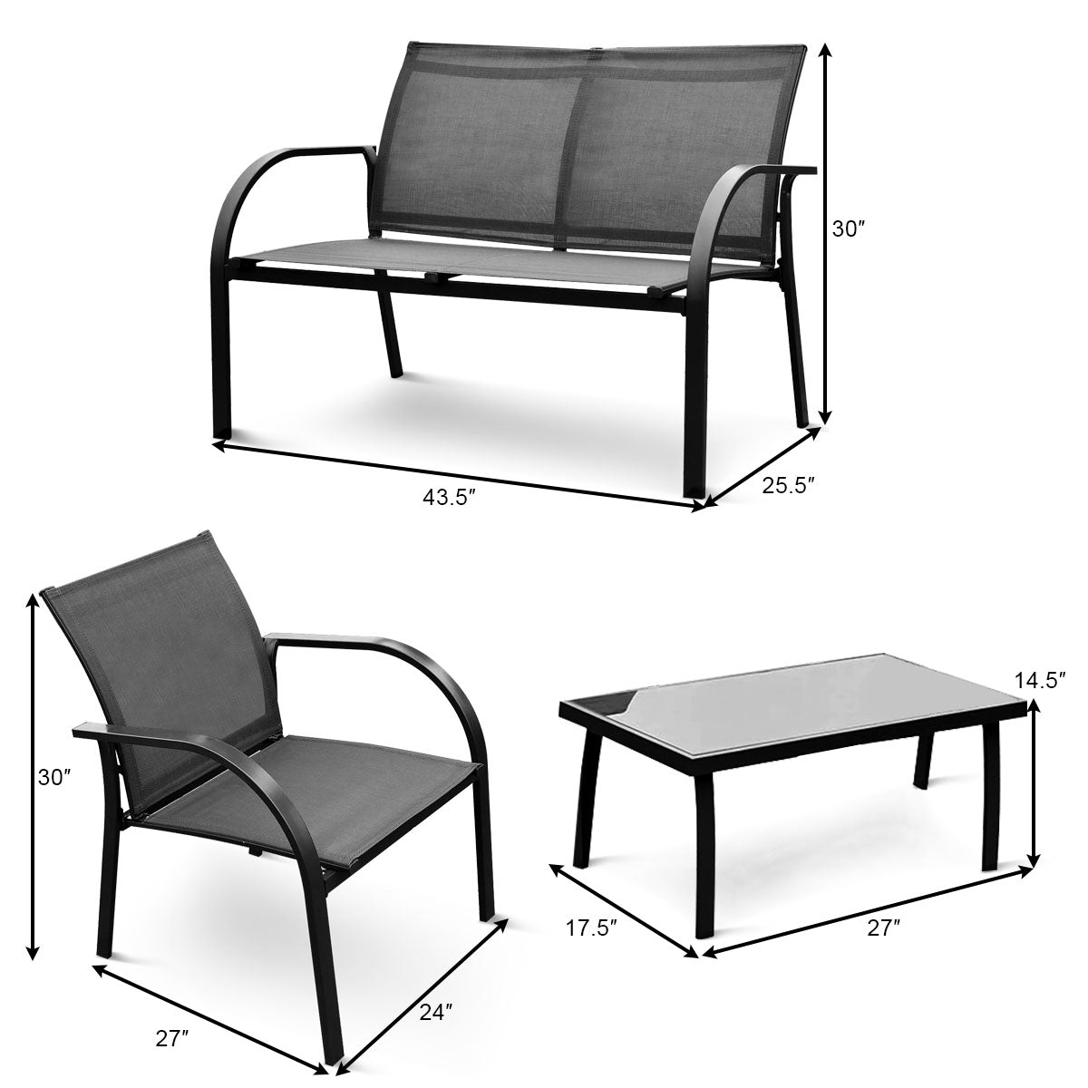 Topbuy 4PCS Patio Chairs Table Set Garden Furniture Garden Sofa for Outdoor Lawn Sofa Gray