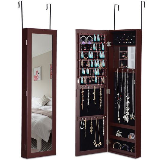 Topbuy Jewelry Cabinet Wall or Door Mounted Jewelry Armoire w/Full-Length Mirror & Interior Makeup Mirror White