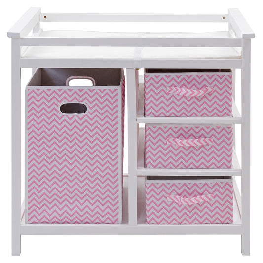 Topbuy Storage Hamper Infant Baby Changing Table with 3 Removable Diaper Laundry Basket Pink