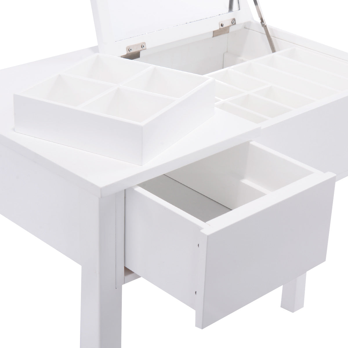 Topbuy 2 Drawers Make-up Mirror Set Vanity Dressing Table Flip-type Desktop with Stool White