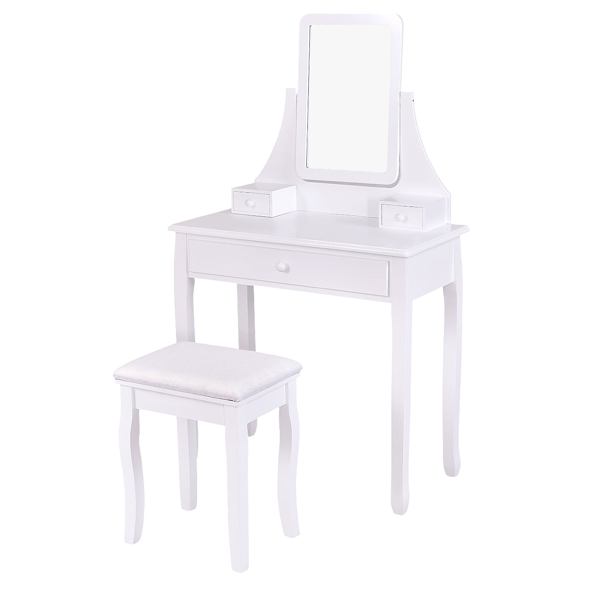 Topbuy Square Vanity Dressing Mirror Dual Purpose Table Cosmetics Organizer with Stool White