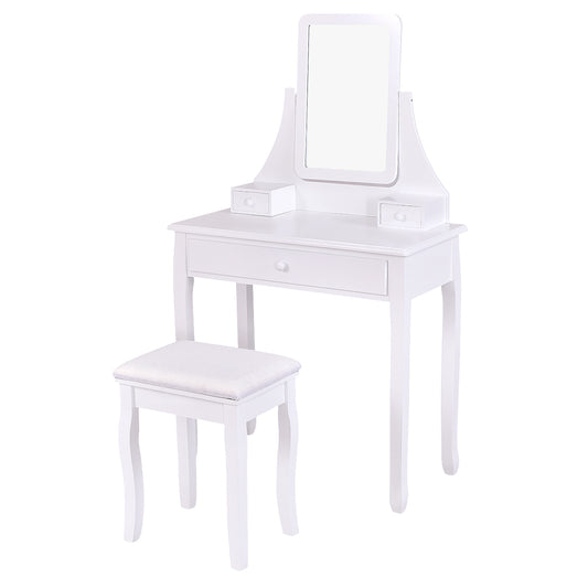 Topbuy Square Vanity Dressing Mirror Dual Purpose Table Cosmetics Organizer with Stool White