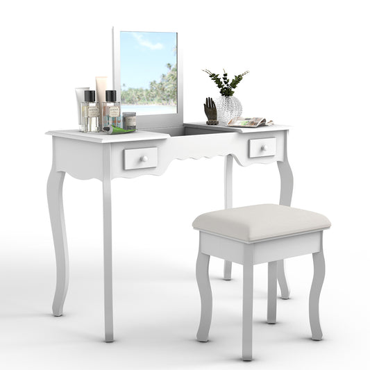 Topbuy Flip-type Vanity Mirror Dressing Table Beauty Dresser Cosmetics Organizer