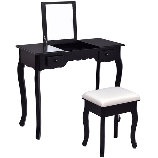 Topbuy Flip-type Vanity Mirror Dressing Table Beauty Dresser Cosmetics Organizer