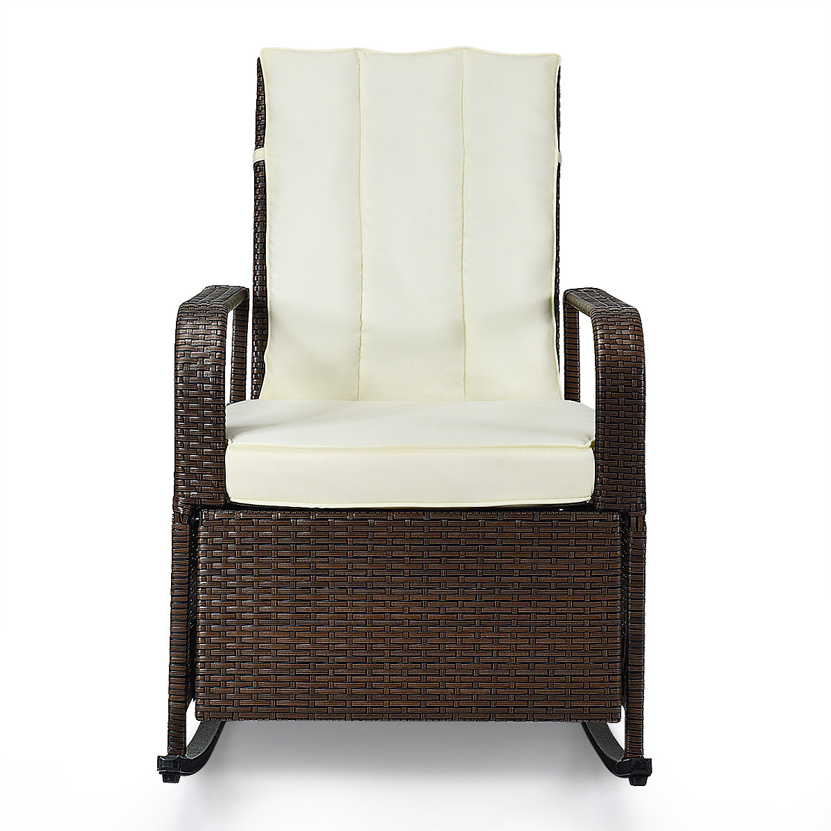 Patiojoy Indoor Outdoor Patio Rocking Chair Porch Lawn Deck Wicker Rattan Recliner