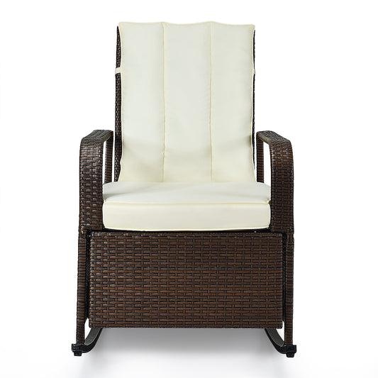 Patiojoy Indoor Outdoor Patio Rocking Chair Porch Lawn Deck Wicker Rattan Recliner