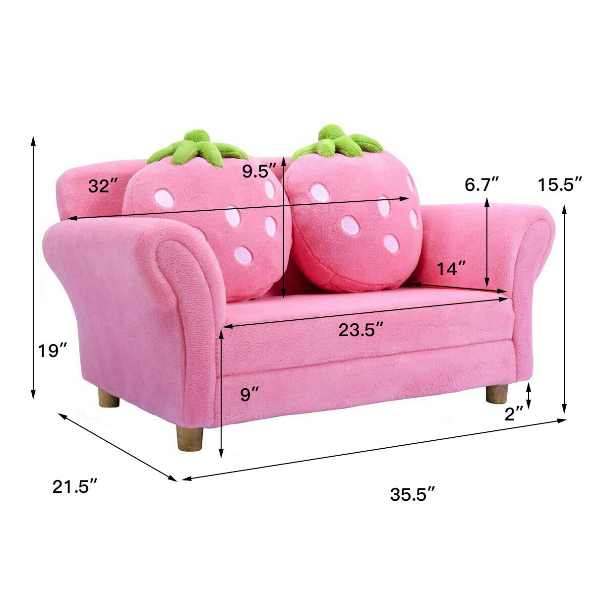 Topbuy Kids Sofa Cute Pink Sofa Strawbwrry Sponge Filler Upholstered Lounge w/ Armrest