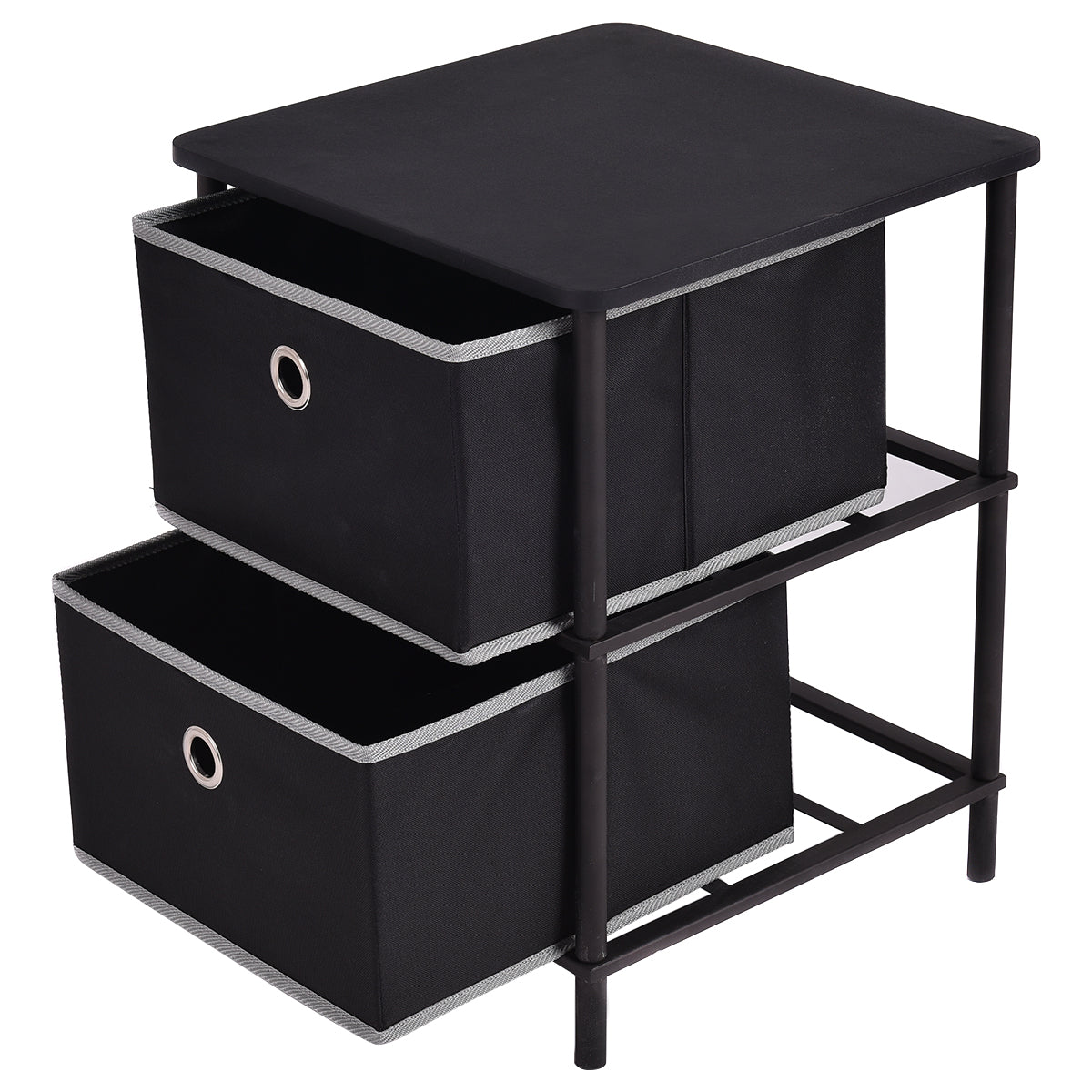 Topbuy 2-Tier Side Table Mini Organizer with 2 Removable Storage Basket Black