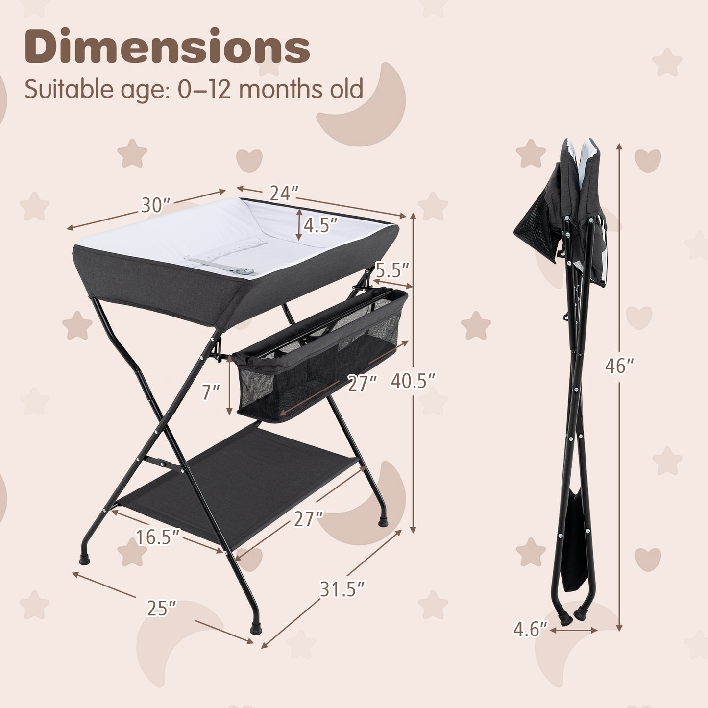 Topbuy Infant Folding Changing Table Portable Children Baby Girl Boy Diaper Station w/ Storage Box