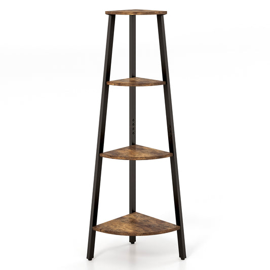 Topbuy 4-layers Corner Shelf Metal Storage Rack Domestic Bookcase Display Stand Wood