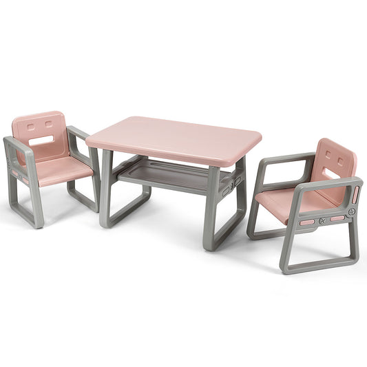 Topbuy Kids 2-in-1 Table and 2 Chairs Set Activity Table With Storage Shelf Baby