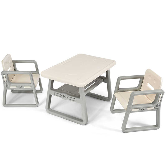 Topbuy Kids 2-in-1 Table and 2 Chairs Set Activity Table With Storage Shelf Baby