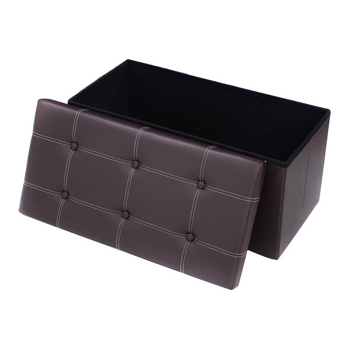 Topbuy Folding Storage Ottoman Faux Leather Pouffe Box Stool (Brown)