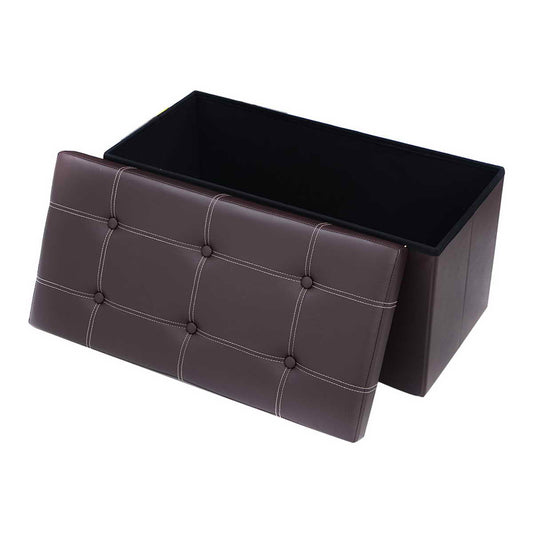 Topbuy Folding Storage Ottoman Faux Leather Pouffe Box Stool (Brown)