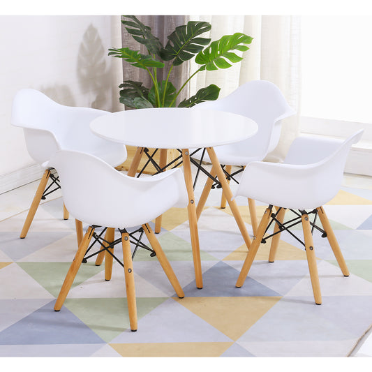 Costway Children Table & 4 Chairs Set Solid Construction 5 PCS Dining Table Toddler White