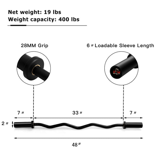 Topbuy 400Lbs Olympic EZ Curl Bar 47'' Phosphate Steel 28mm Grip w/Copper Sleeve Black