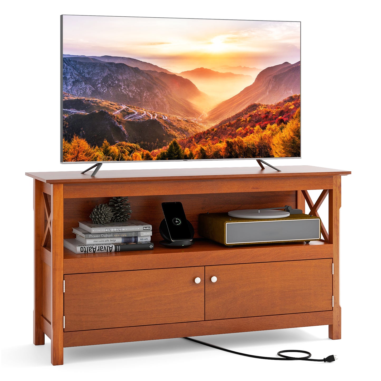 Patiojoy TV Stand with Power Outlet Media Entertainment Center TV Console Table