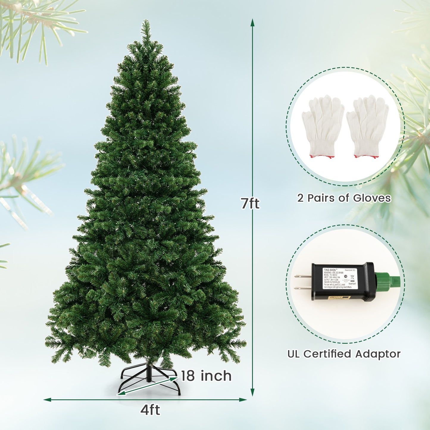 Topbuy 7FT Pre-lit Artificial Christmas Tree Hinged Xmas Tree with 700 Warm White LED Lights