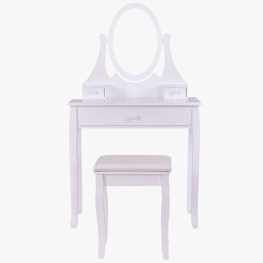 Topbuy Mirrored Dressing Table Wooden Vanity Makeup Unit w/ Cushioned Stool