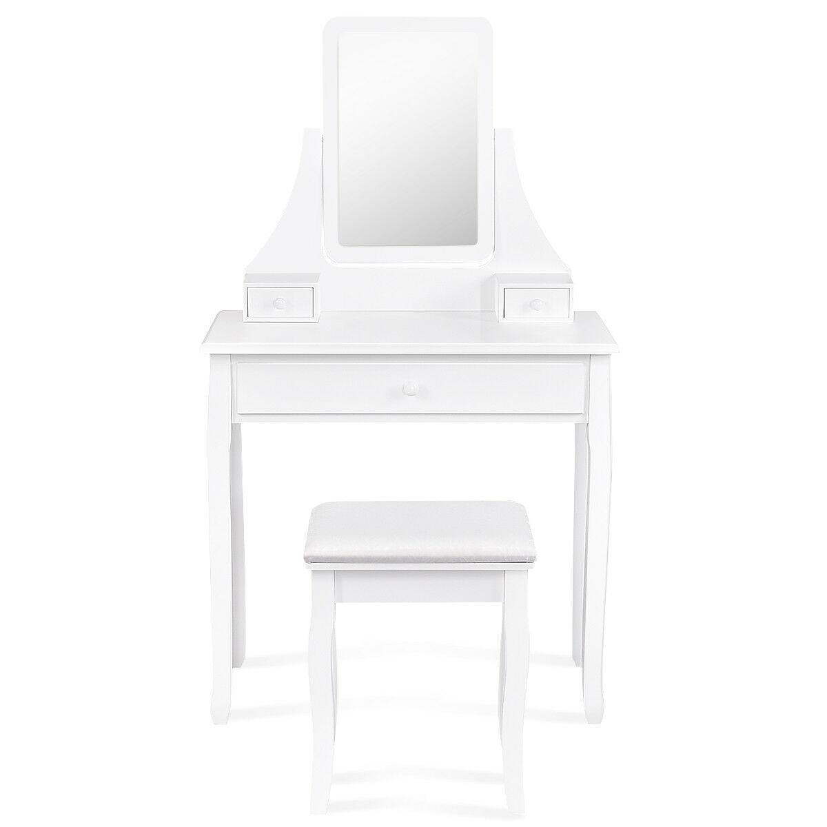 Topbuy Rotatable Mirror Vanity Dressing Unit Makeup Table Set with 3 Storage Drawers