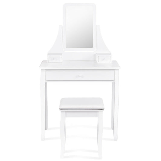 Topbuy Rotatable Mirror Vanity Dressing Unit Makeup Table Set with 3 Storage Drawers