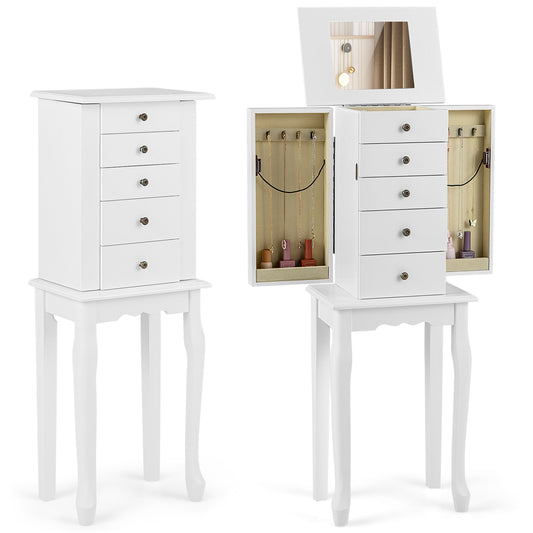 Topbuy Jewelry Cabinet Armoire Storage Box Chest Standing Dressing Organizer w/ Mirror