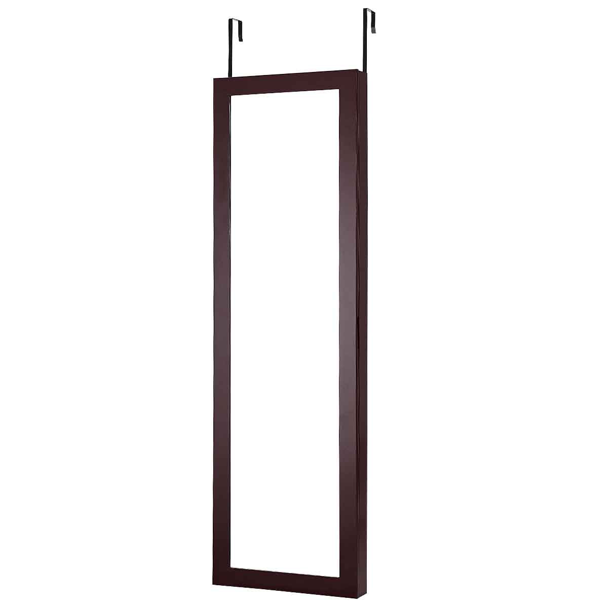 Topbuy Wall Door Mounted Mirrored Jewelry Cabinet Standing Vanity Storage Box Coffee