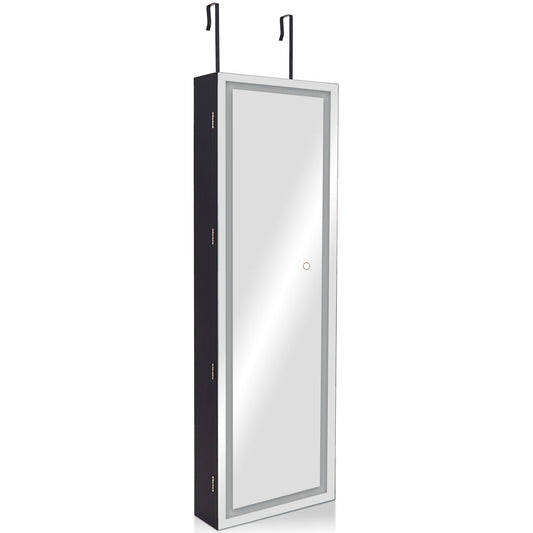 Topbuy Lockable LED Mirrored Jewelry Cabinet Touch Sensor Lighting Full Length Mirror Organizer Black