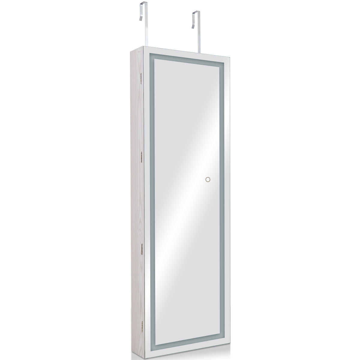 Topbuy Lockable LED Mirrored Jewelry Cabinet Touch Sensor Lighting Full Length Mirror Organizer Black