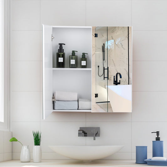 Topbuy Double Door White Storage Cabinet Wall Mounted Bathroom Mirrored Organizer w/ Shelves