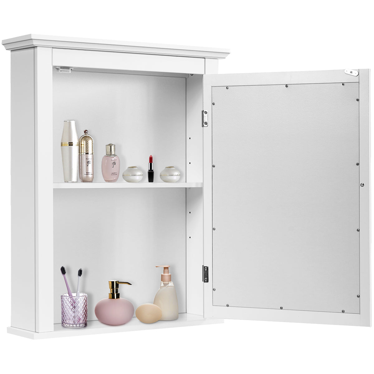 Topbuy Bathroom Wall Mounted Cupboard Mirrored Storage Cabinet with Adjustable Shelf Brown