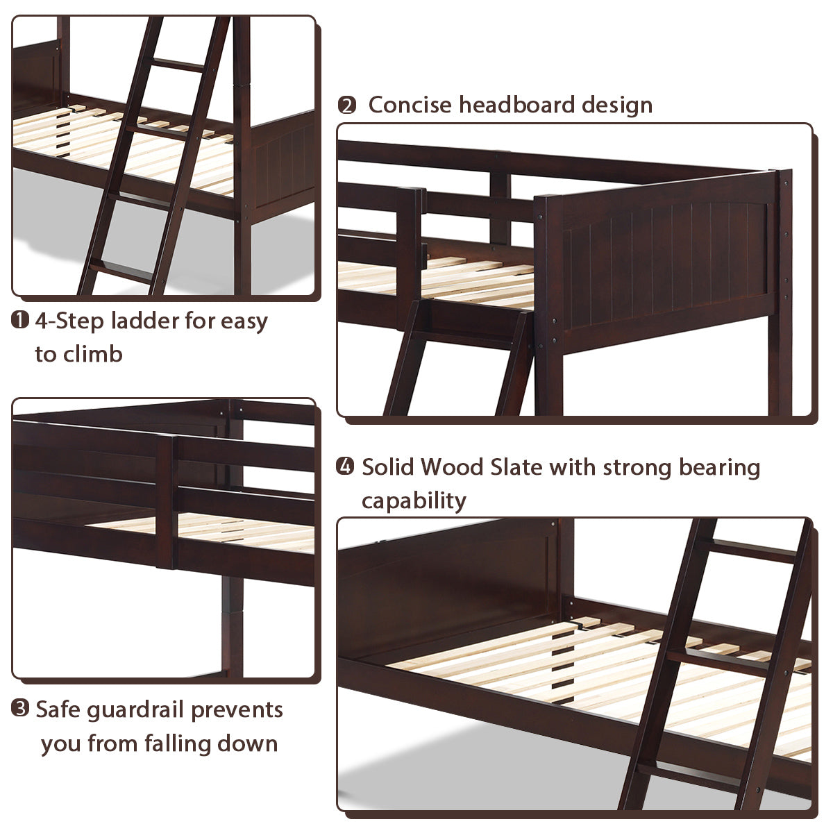 Topbuy Twin Over Twin Bunk Beds Convertible 2 Individual Twin Beds Solid Hardwood