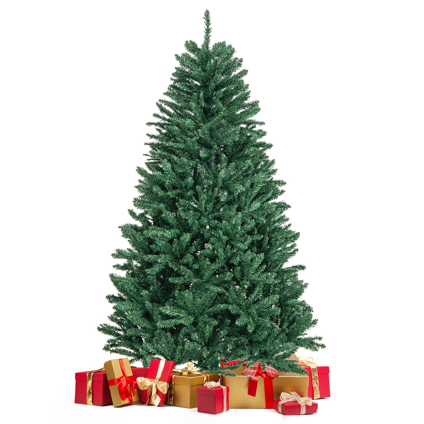 Topbuy 6FT Artificial Xmas Tree Hinged Fake Xmas Tree with 1355 PVC Branch Tips Foldable Metal Stand