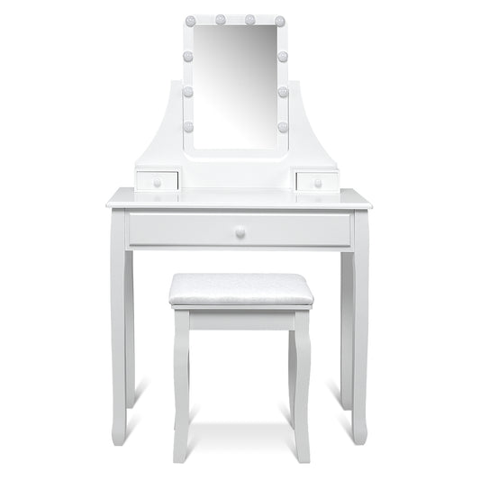 Topbuy Make-Up Vanity Table Dresser Set w/LED Light & Padded Stool
